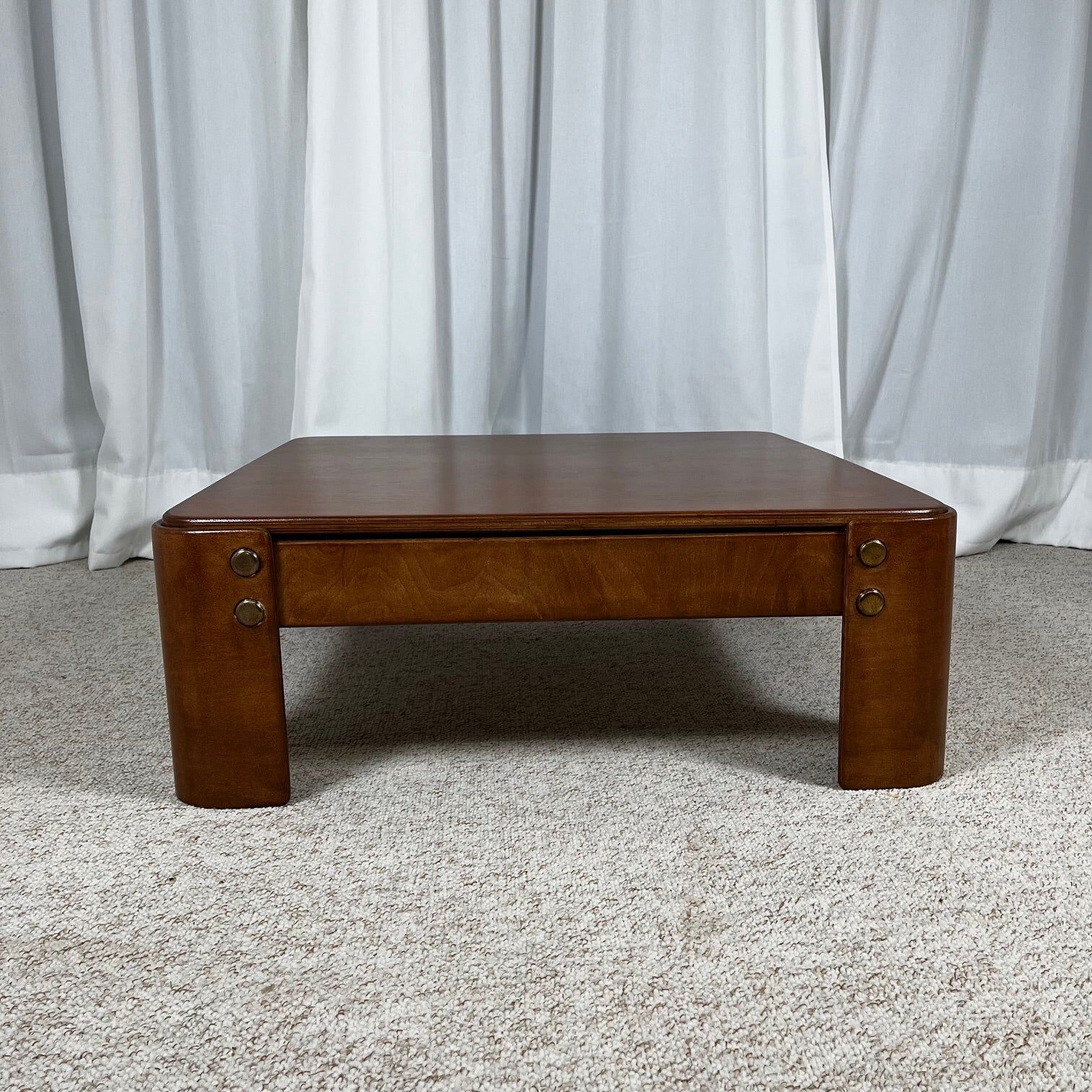Square modernist coffee table in stained beech veneer, 1970s/80s.