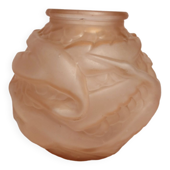 Art deco ball vase with stork motif