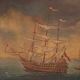 20th century Italian painting of a harbor view