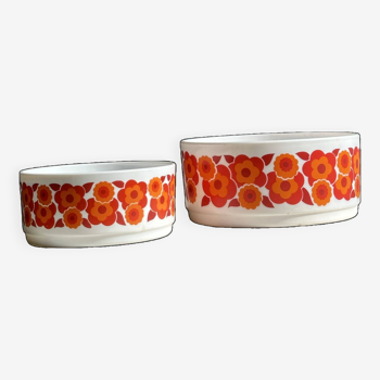 2 saladiers vintage Arcopal fleurs oranges