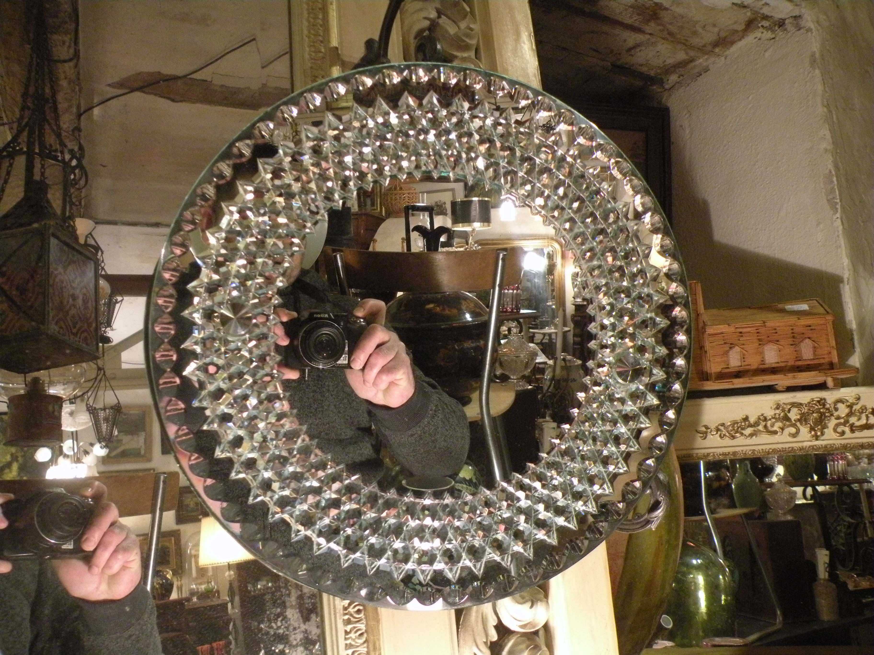 Mirror 1950s, wavy décor, 38 cm