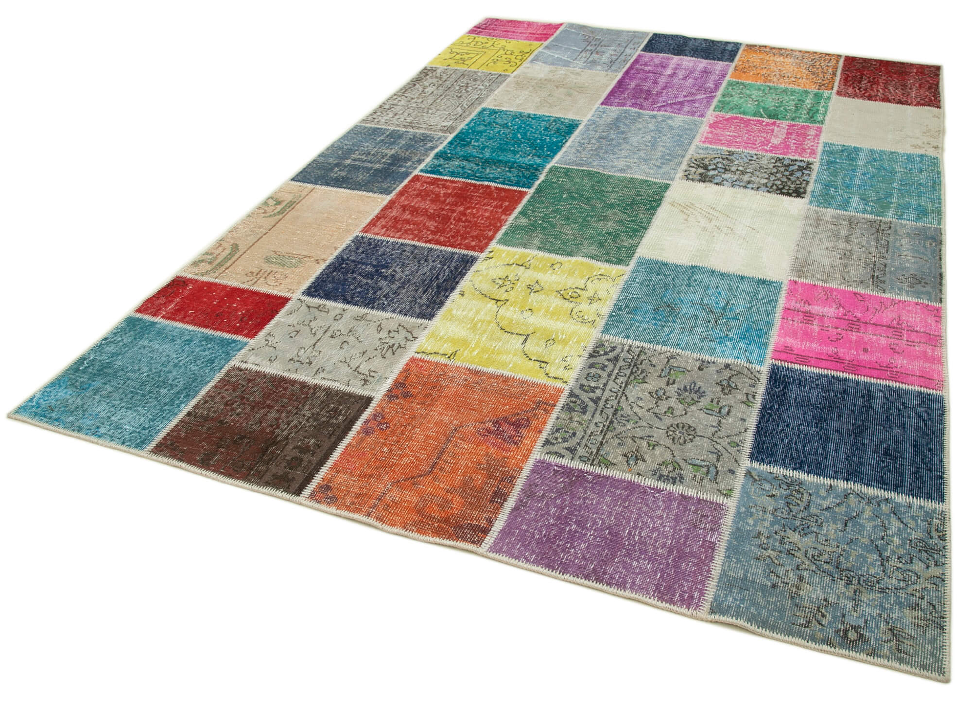 Handwoven anatolian 206 cm x 300 cm multicolor patchwork carpet