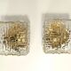 Pair of Square Molded Clear Glass and Gold Varnished Iron Wall Lights