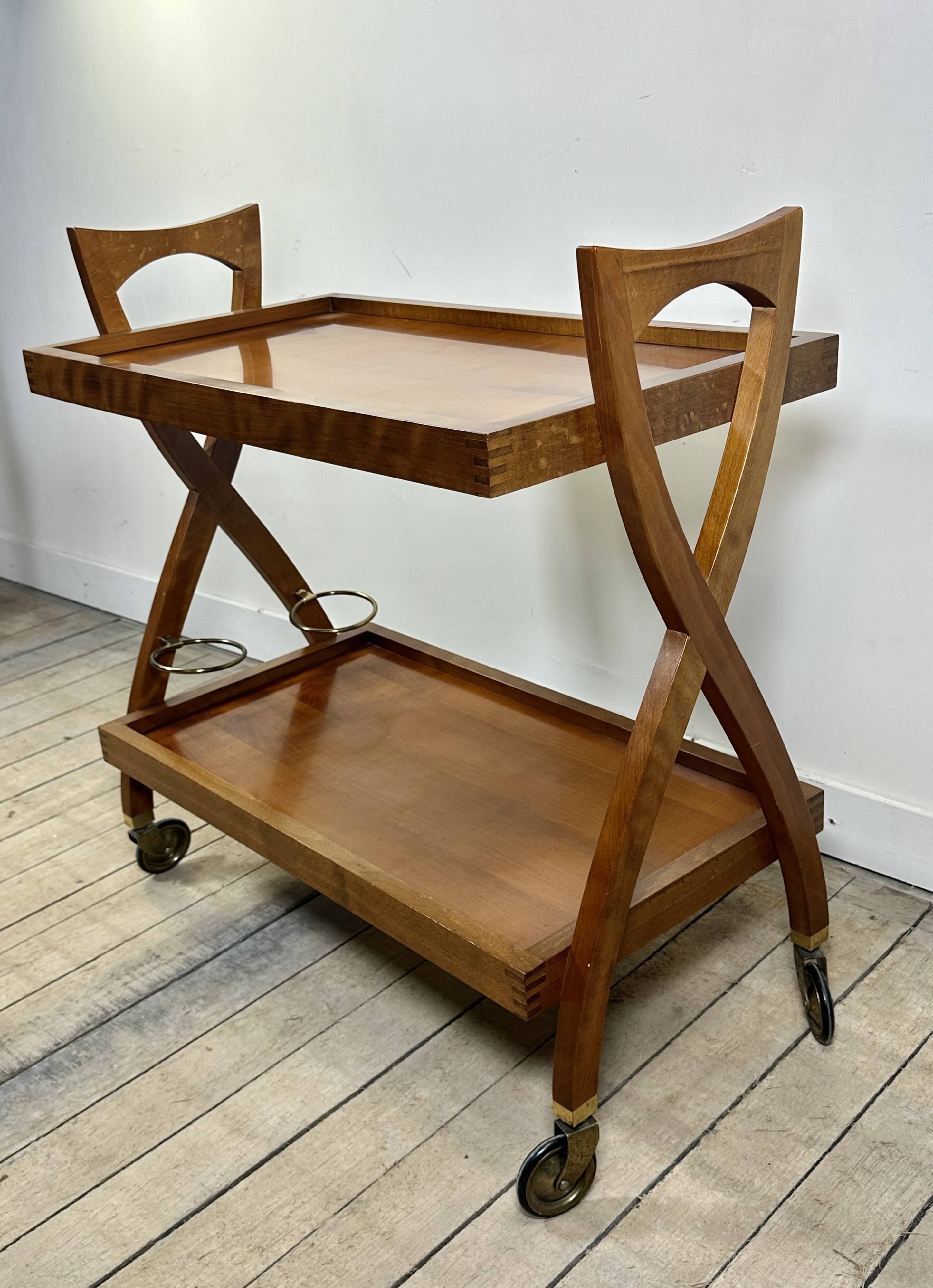 Vintage Cherry Wood Rolling Trolley from the 1970s