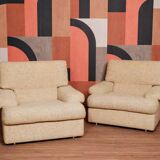 2 minimalist beige armchairs, 1970