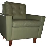 MId century pistachio green leather lounge chair after Florence Knoll, 1950s