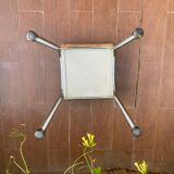 Pair of white formica chairs and stool