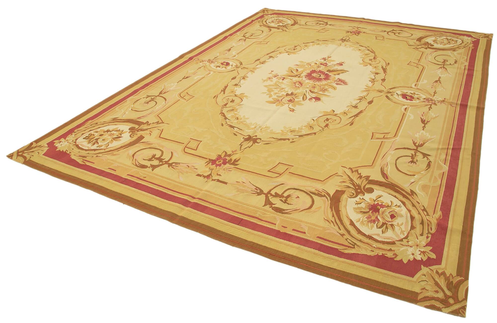 Handmade European Vintage Aubusson Kilim 264 cm x 364 cm