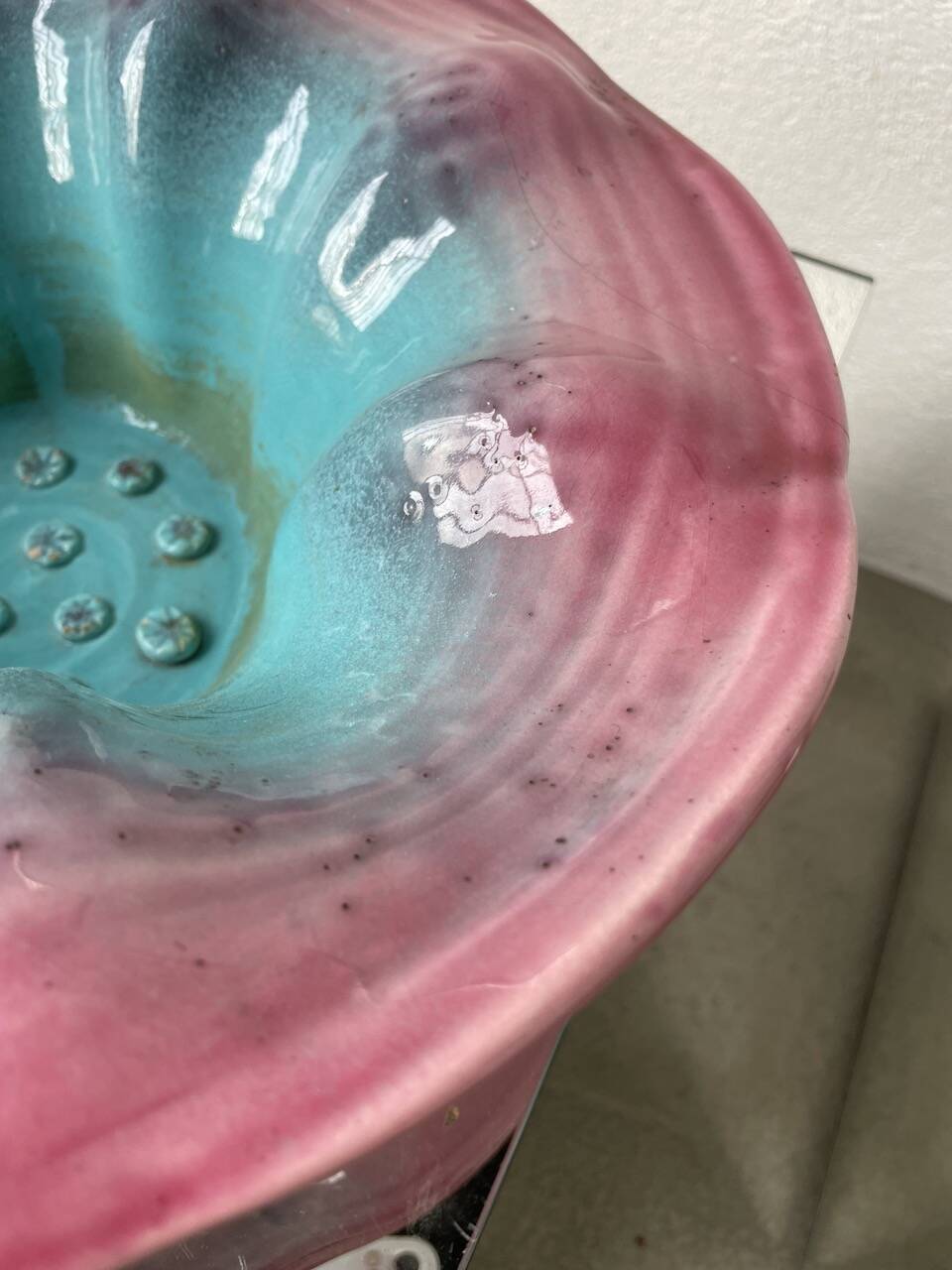 Blue and pink ceramic dish