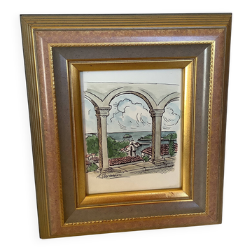 Watercolour painting signed, sea view, marine.