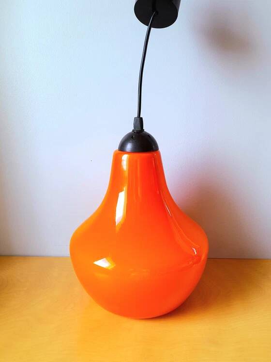 Orange opaline pendant light, Peill & Putzler 70s