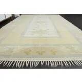 1970s Vintage Turkish Oushak Handmade Wool Cotton Yellow Area Rug 195x306