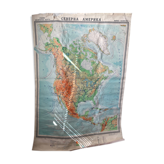 North america usa canada vintage map 1962 linen school map
