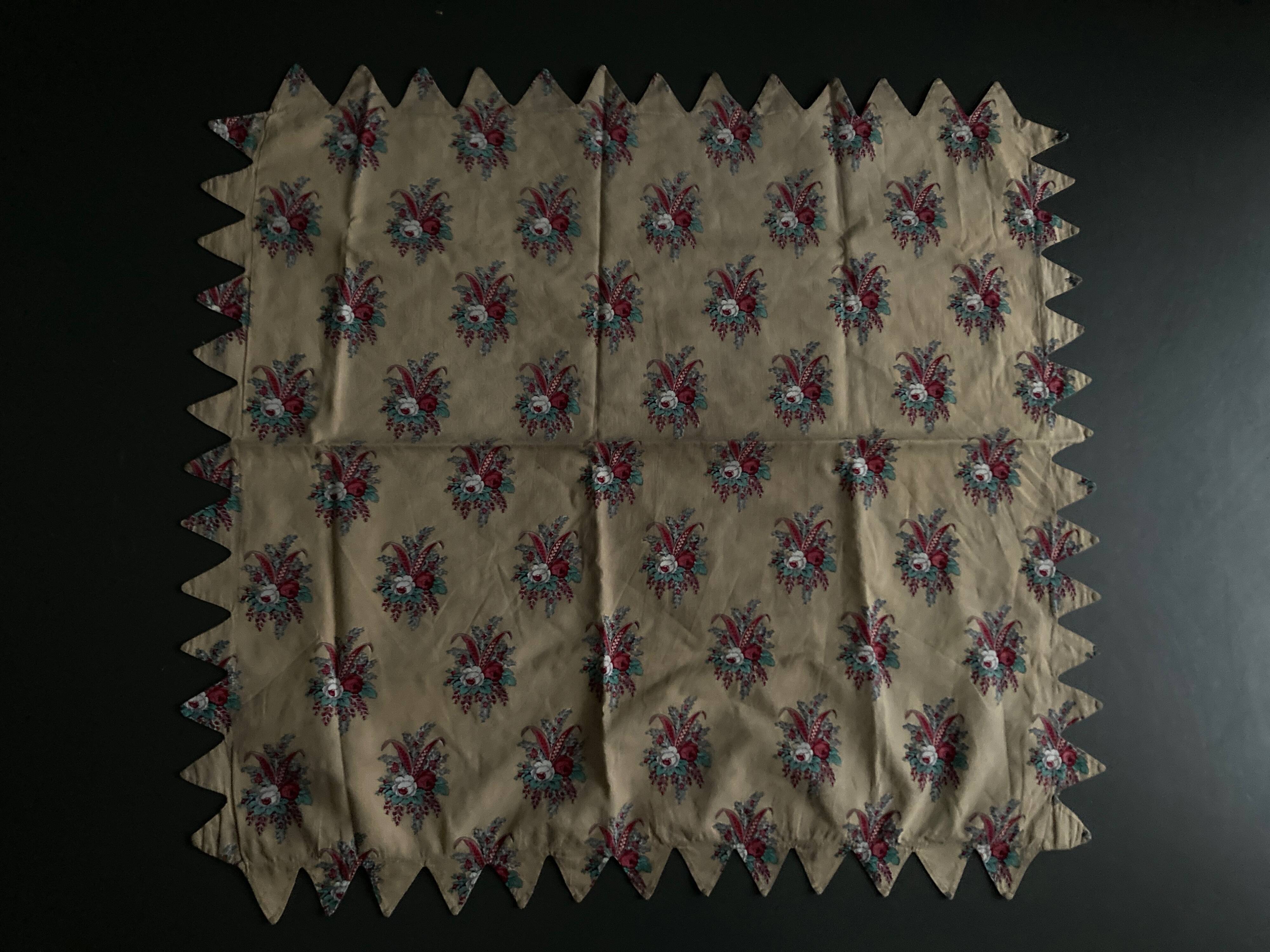 18th century Provence pillowcase in crenellated Indian fabric with pennants
