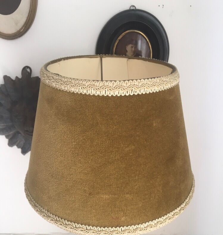 Glass lamp, velvet lampshade, cable and vintage switch