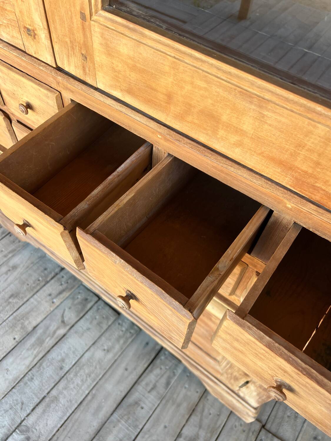 Old display cabinet in raw wood