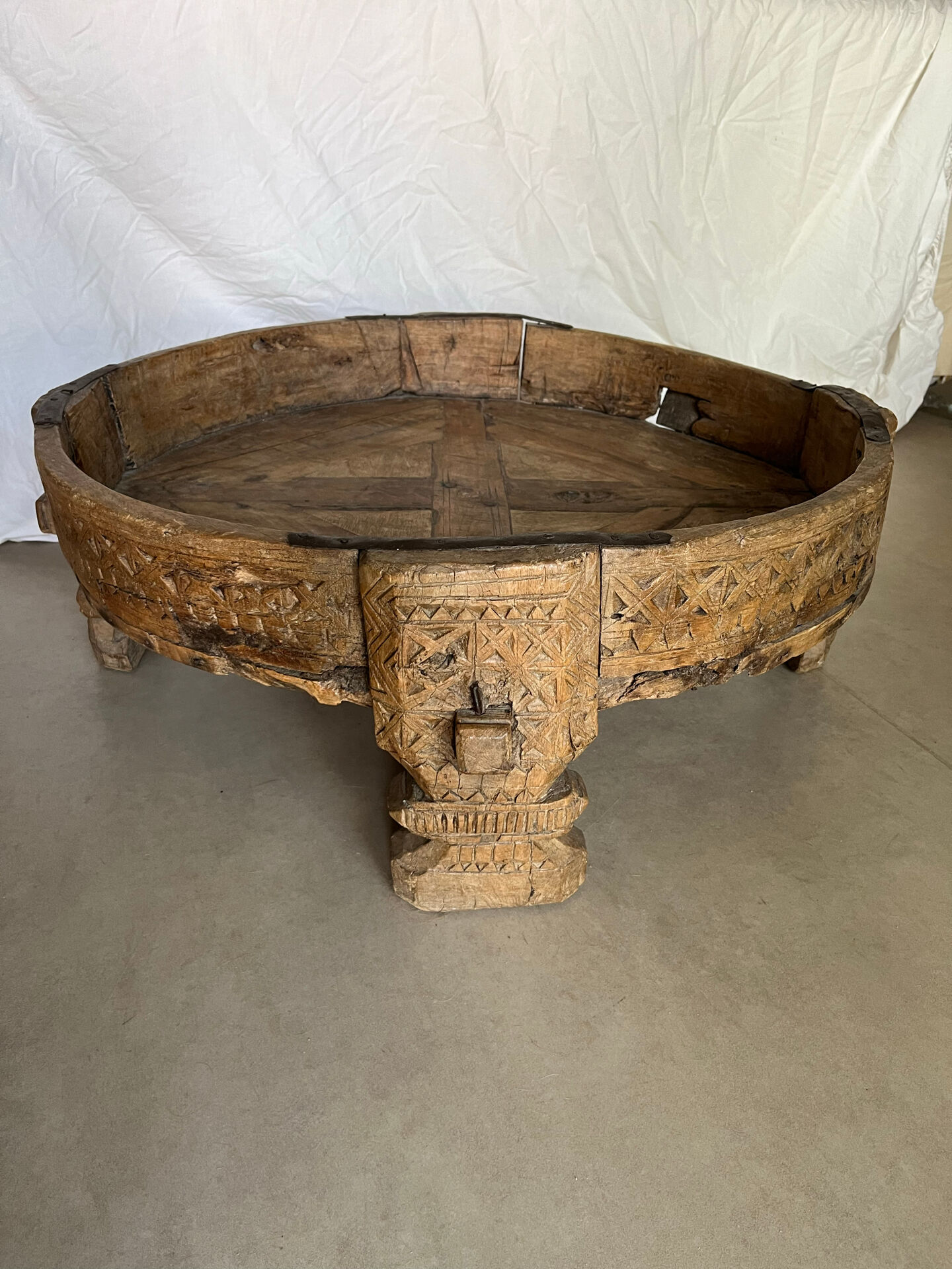 Indian Low Table Chakki Antique Solid Wood