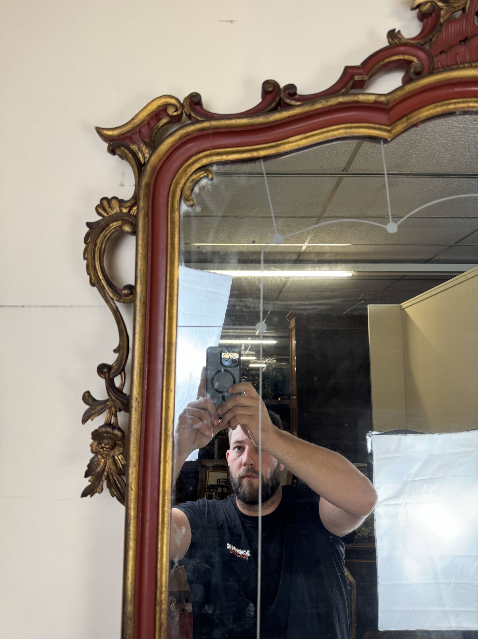 Important Venetian Baroque mirror in Louis XV style in lacquered and gilded wood