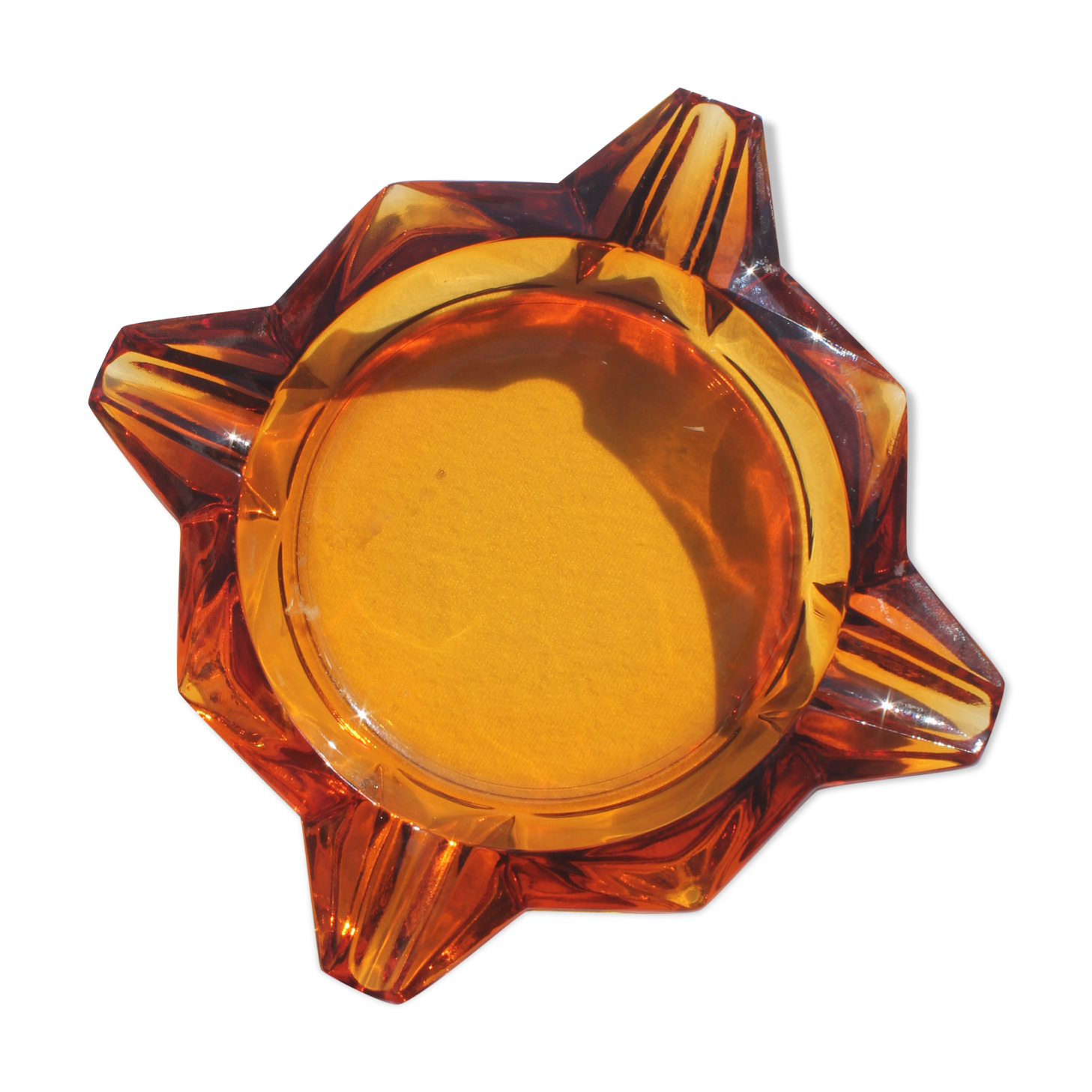 Vintage amber glass ashtray 70s