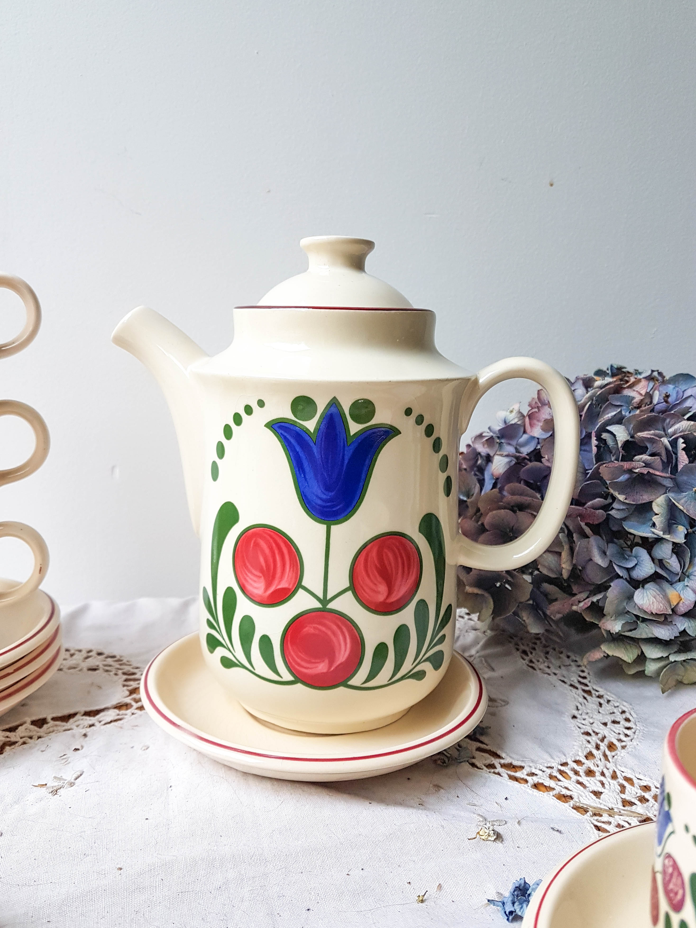 Vintage handmade earthenware coffee service for 5 people