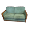 2-seater sofa in wood and green velvet