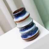 Blue and White Striped Ceramic Vase by Strehla – German Mid-Century, 1960s