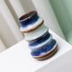 Vase en céramique rayé bleu et blanc par Strehla – milieu du siècle allemand, années 1960