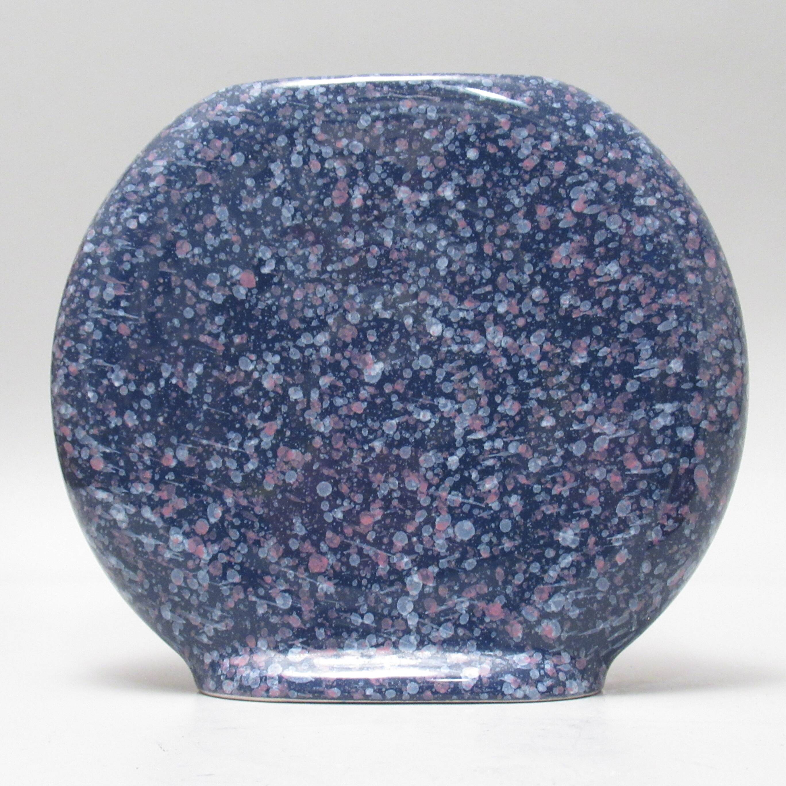Blue speckled pink disc vase from the 1980s.