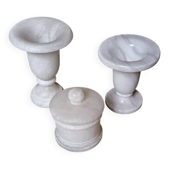 Vintage White Alabaster Pot and Vase Set