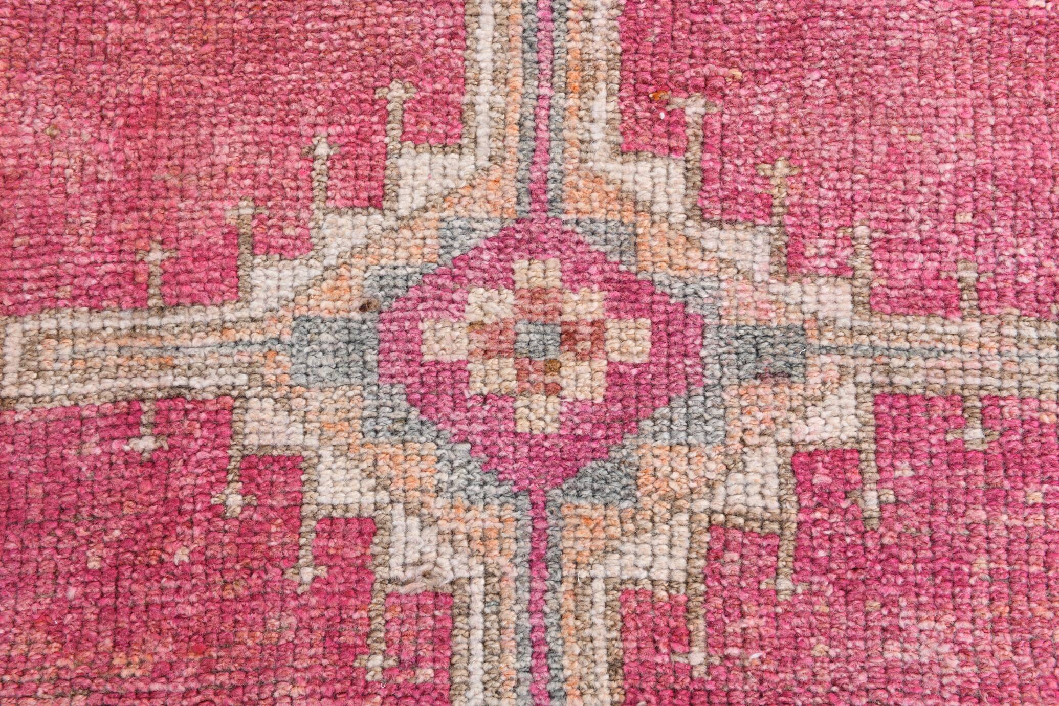 Super Soft Pink Turkish Vintage Runner Rug, 95x337Cm