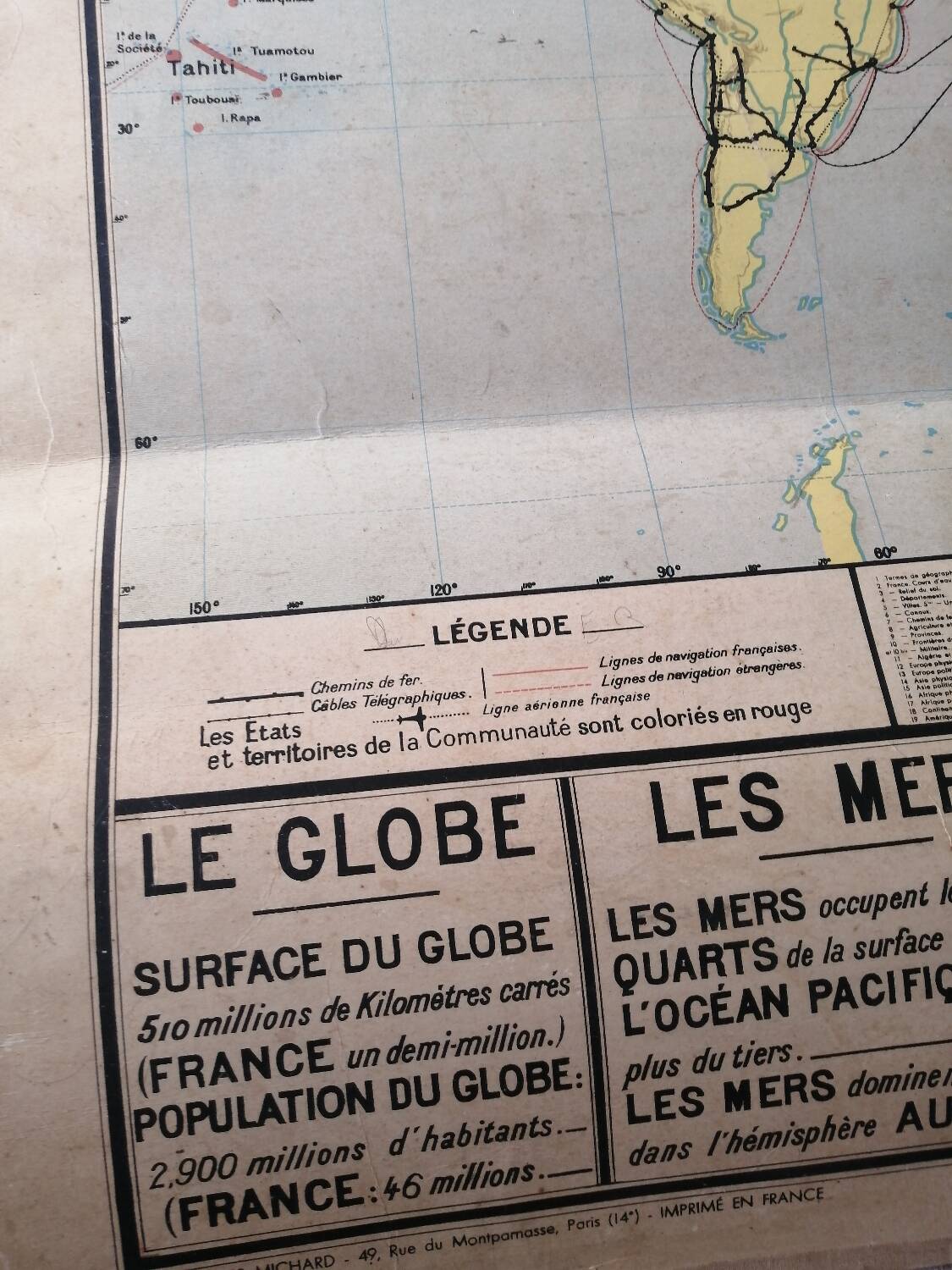 Old map Vidal Lablache 22 Community planisphere - 1950