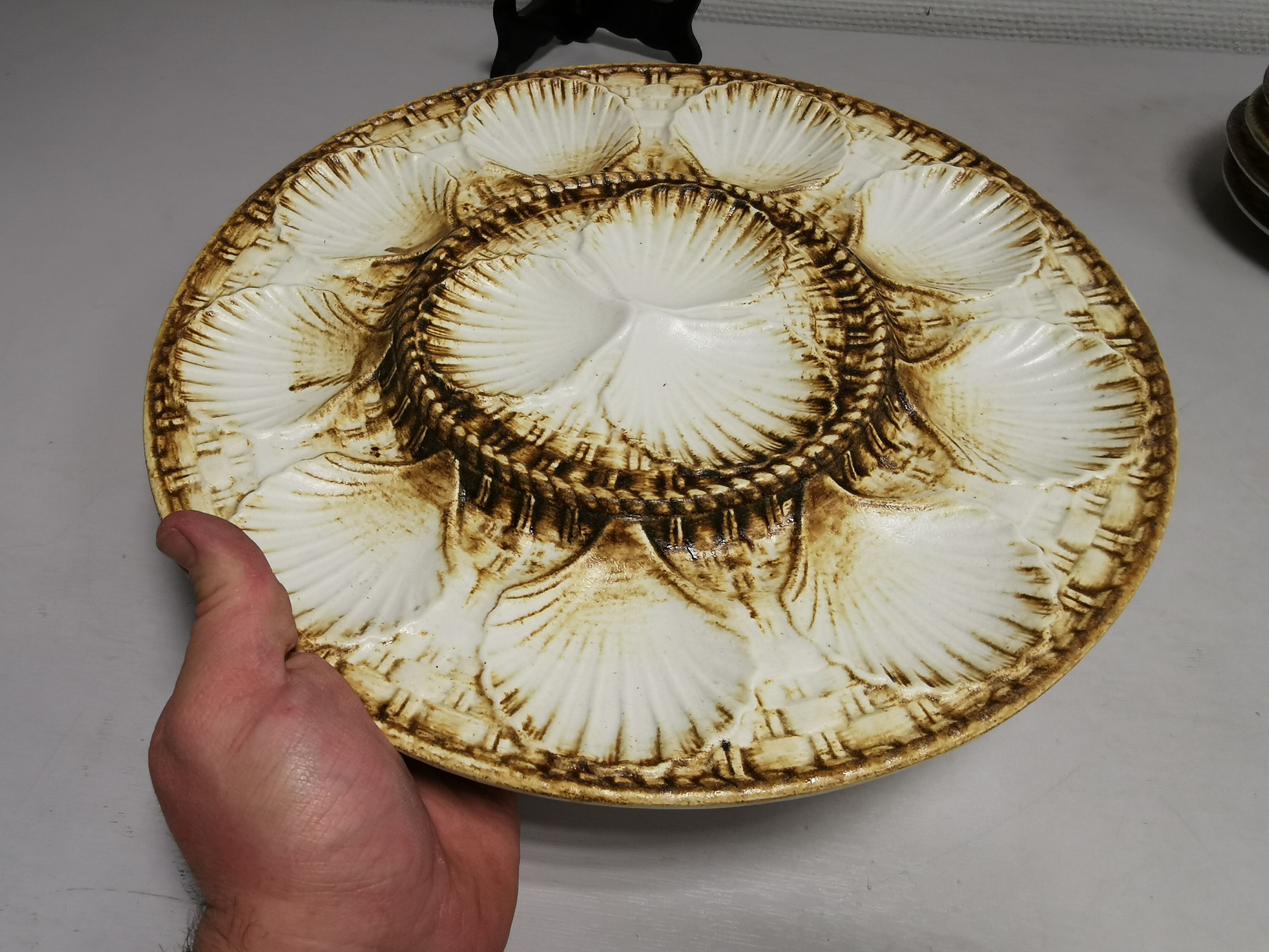 Vintage oyster / shellfish service of 10 plates + 1 dish in faience of longchamp france