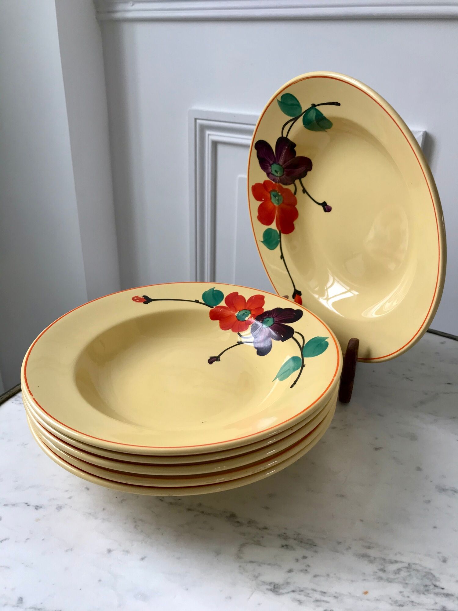 Set of 6 hollow plates digoin sarreguemines model "ginette" years 30-40
