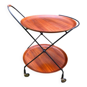 Folding rolling bar cart by Paul Nagel Suede circa 1960