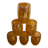 6 verres gobelets vintage en verre orange irisé