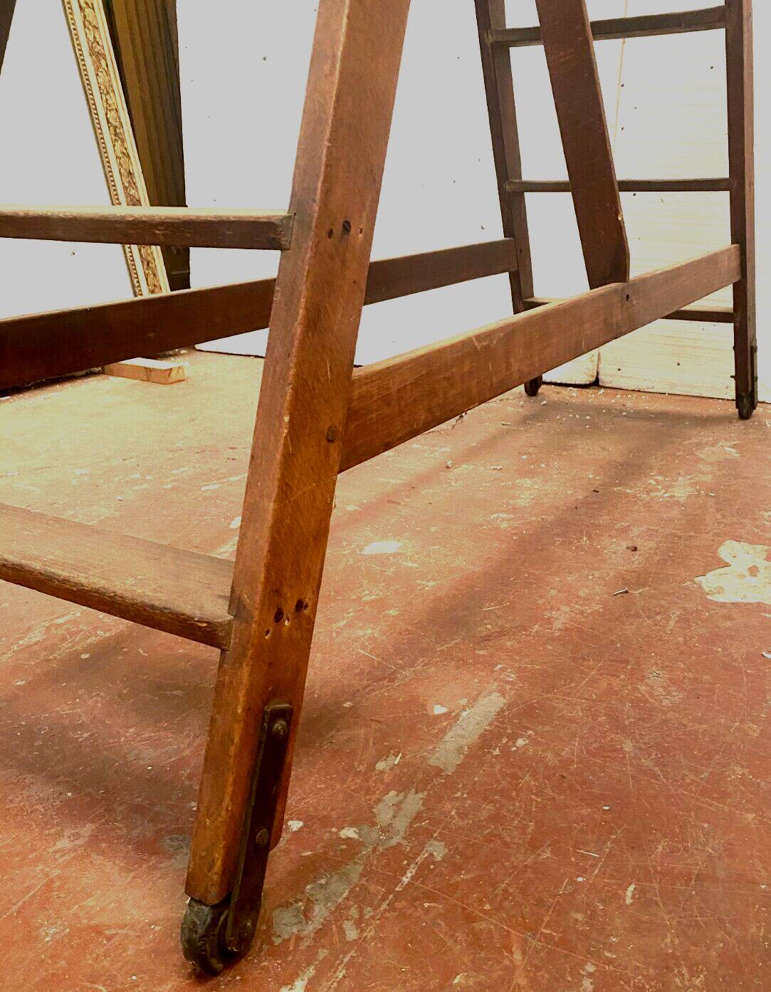 Double library ladder in solid fir 19th century