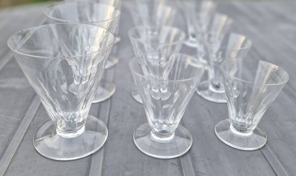 Service de verres coniques pour 4 personnes, cristal taillé à 9 côtes plates