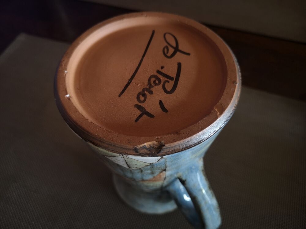 Enamelled ceramic pitcher - Signed Pérot