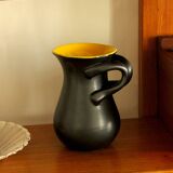 Two-handled vase, black and yellow glazed, in the style of Pol Chambost.