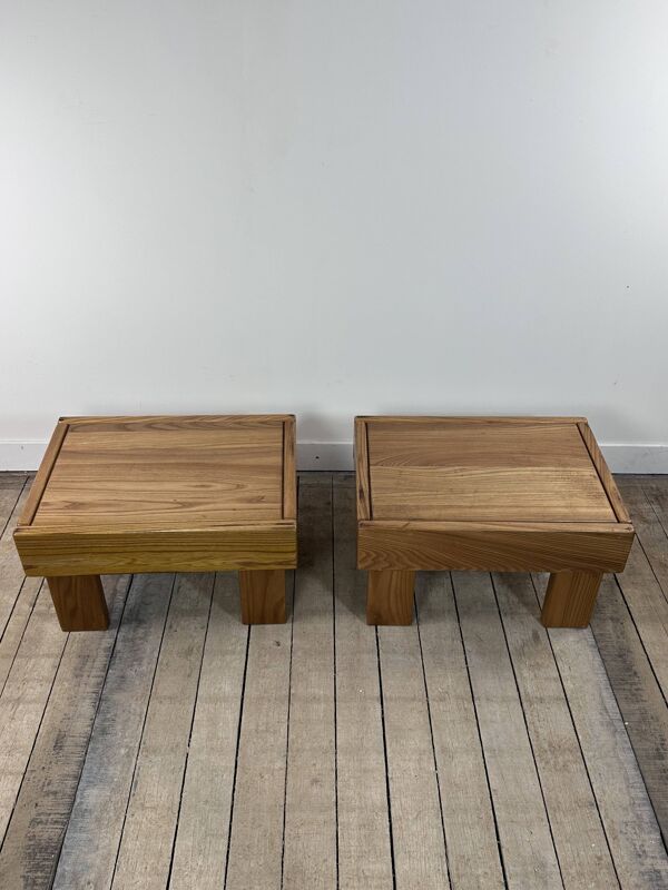 Chevets / bouts de canapé (la paire) maison regain en orme massif 1980's