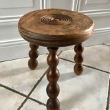 Low wooden stool turned solid 70s