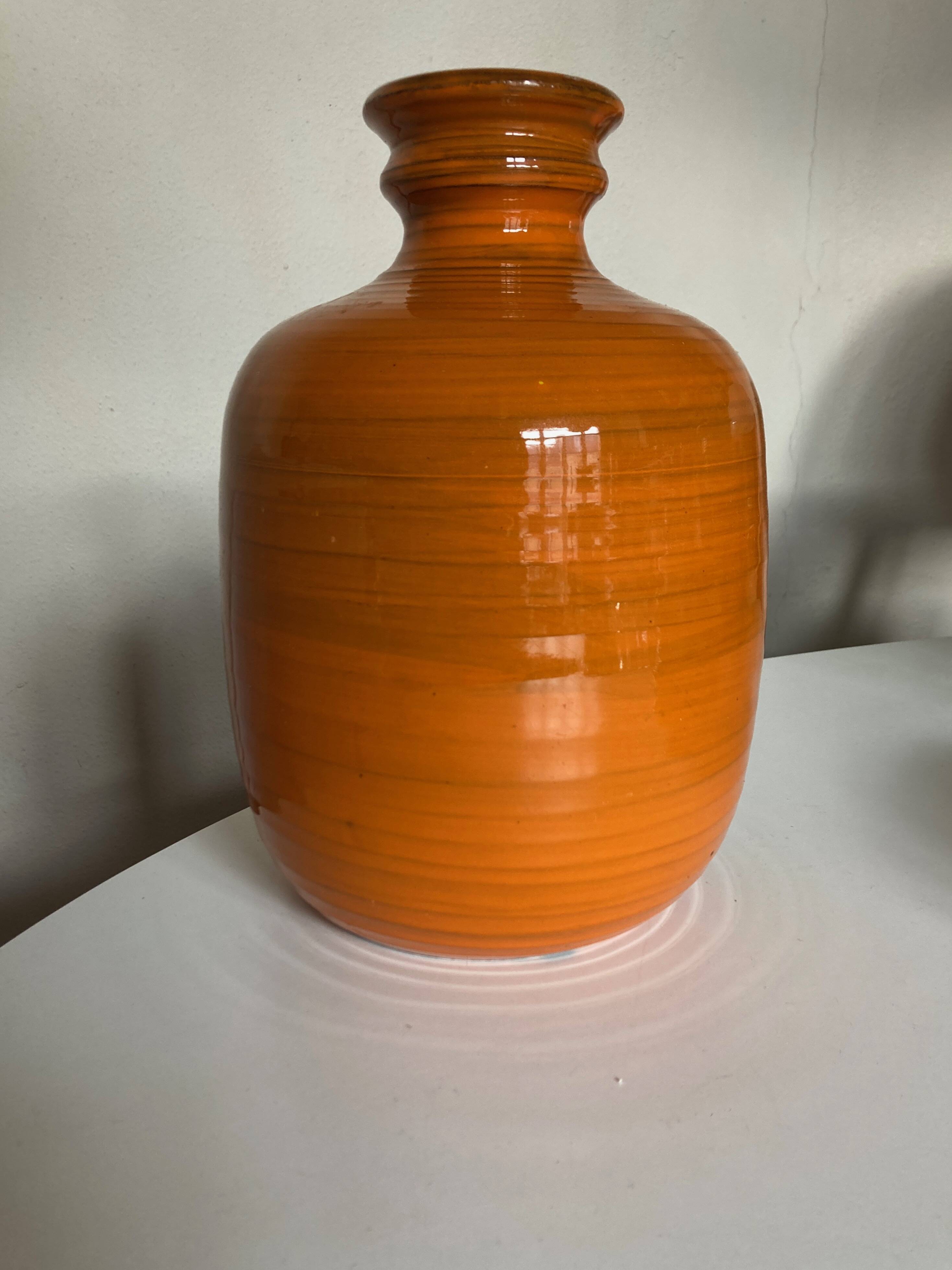 XXXL vase of orange ceramic Italian design 1970