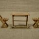 Old miniature doll table furniture and 2 folding garden furniture chairs