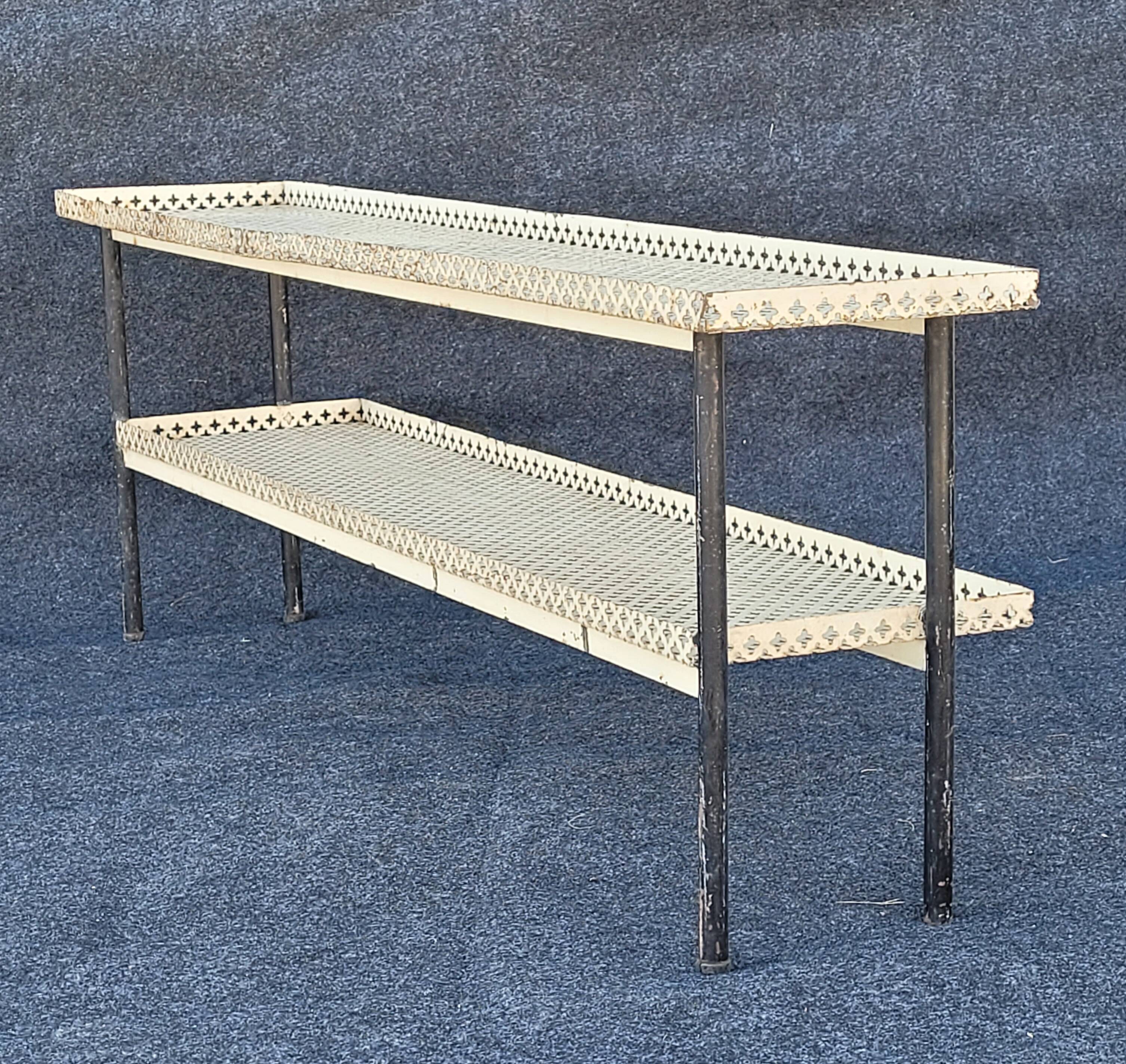 Vintage perforated metal craft display shelf
