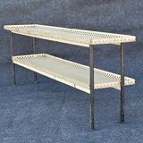 Vintage perforated metal craft display shelf