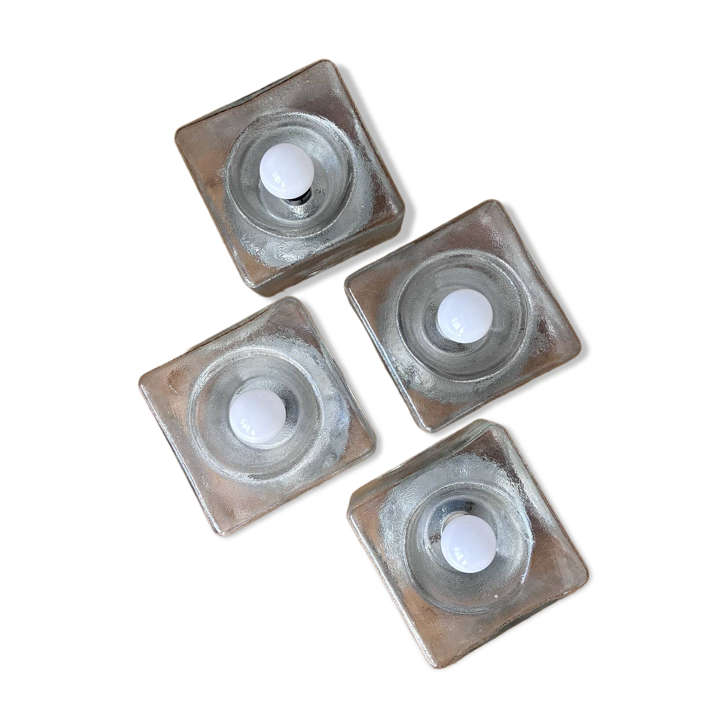 4 appliques "Ice cube" en verre 1970