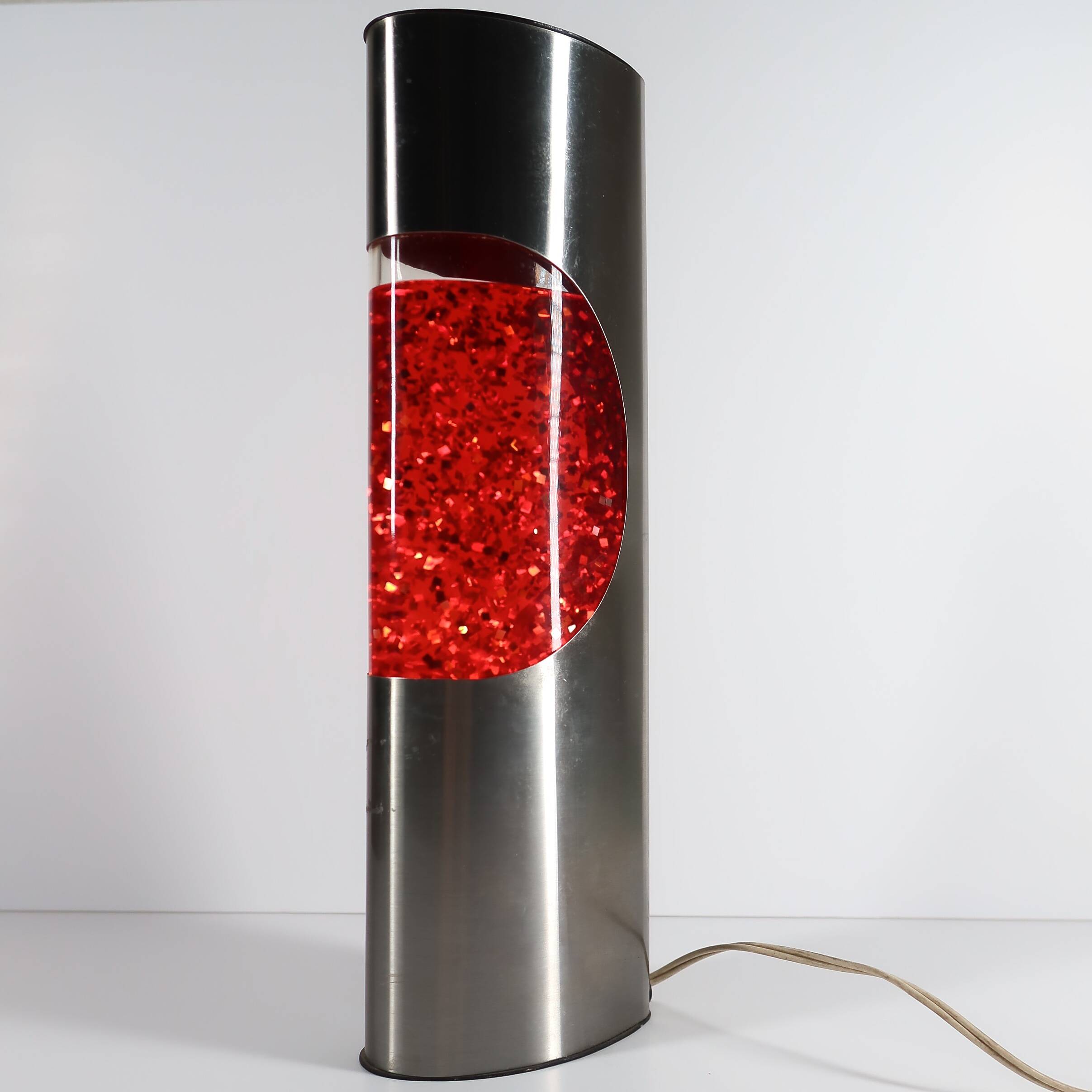 Retro decorative lamp with red glitter – brushed metal design