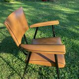 Rare light brown leatherette armchair, by "Colette Gueden", designer from the 50s