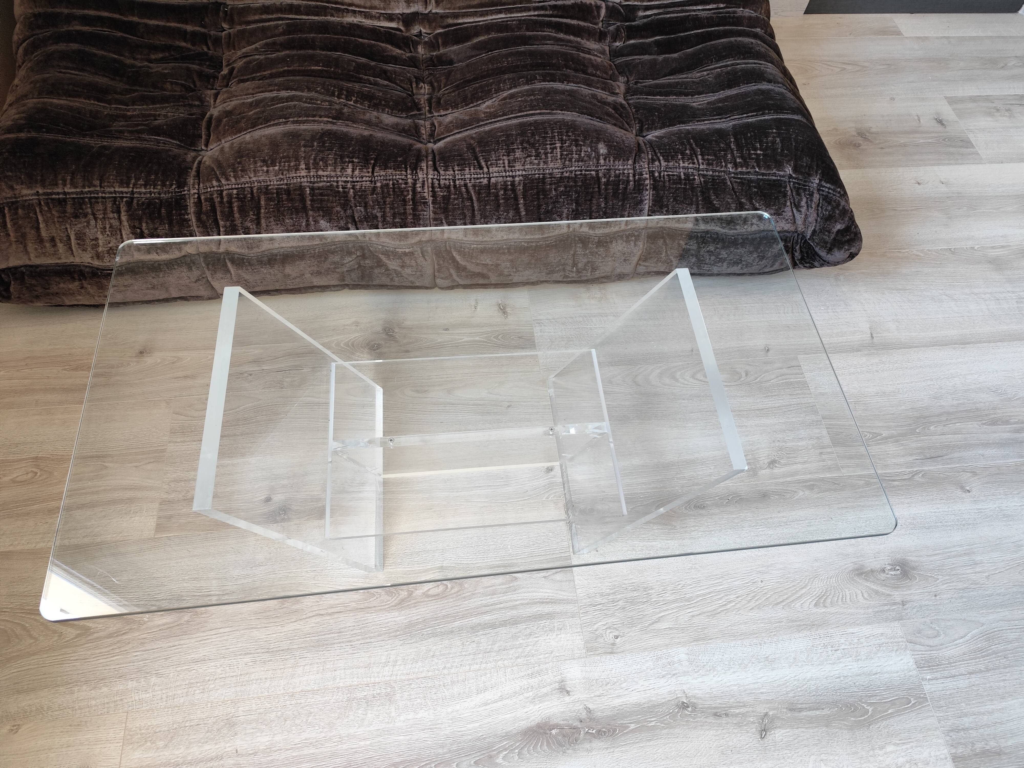 Vintage David LANGE glass & altuglas coffee table circa 1970