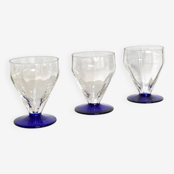 Lot de 3 grands verres à vin ou à eau art déco et pied coloré bleu art de la table vintage ACC-7090